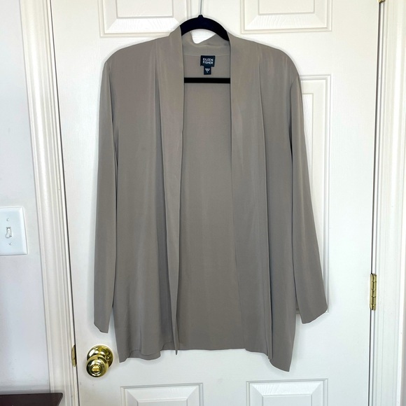Eileen Fisher Silk Blend Open Front Cardigan Gray Long Sleeve Minimal Luxe | L - Picture 1 of 9